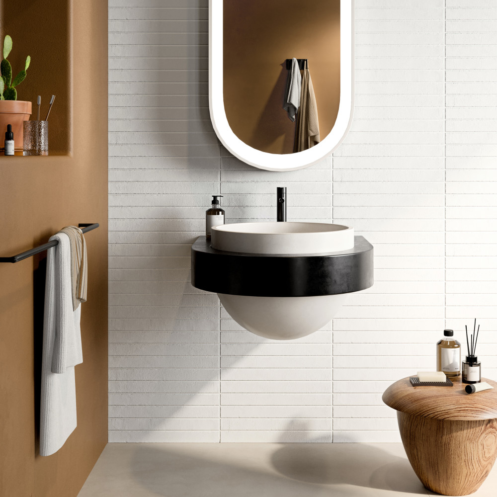 Arenosa white tile in a modern bathroom — New Jersey client product